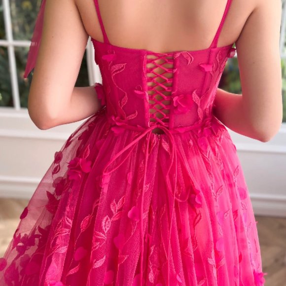 Teuta Matoshi Fuchsia Elegance Lace Gown - Picture 2 of 4